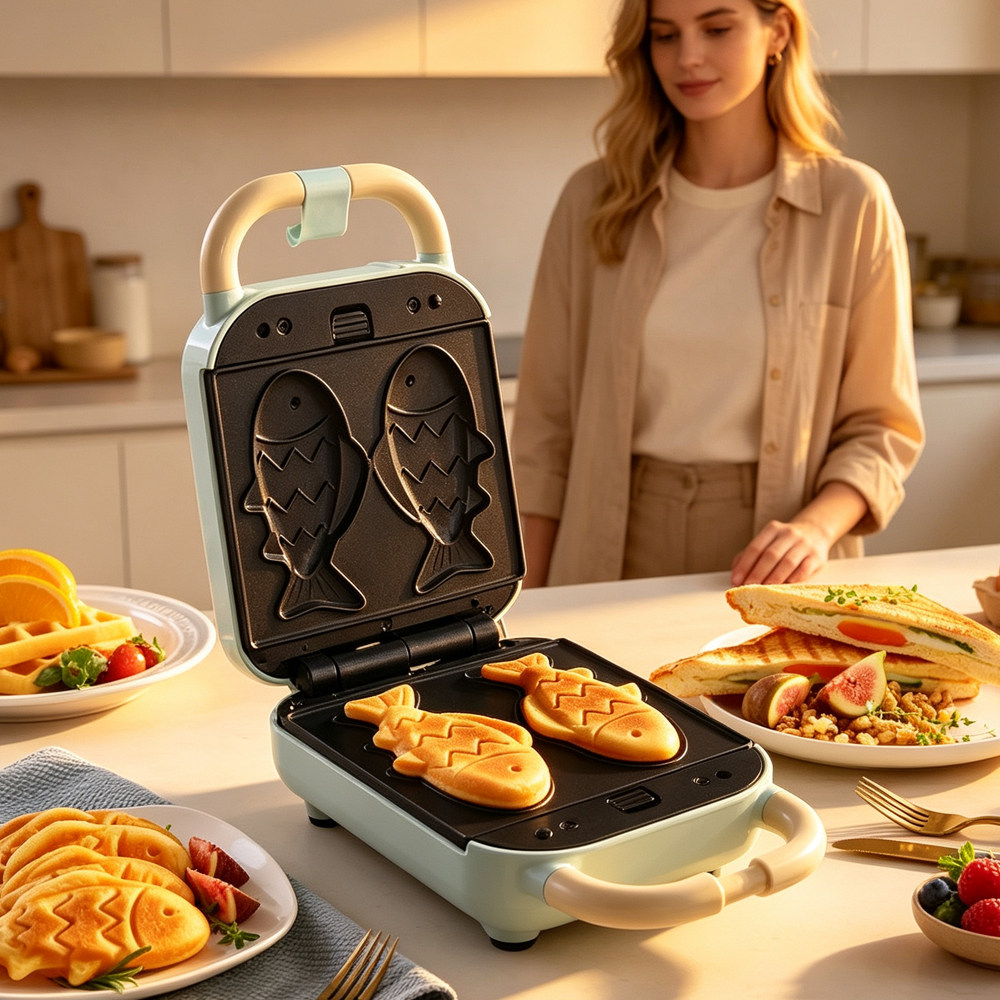 跨境waffle maker三合一早餐机三文治三明治多功能家用华夫饼机