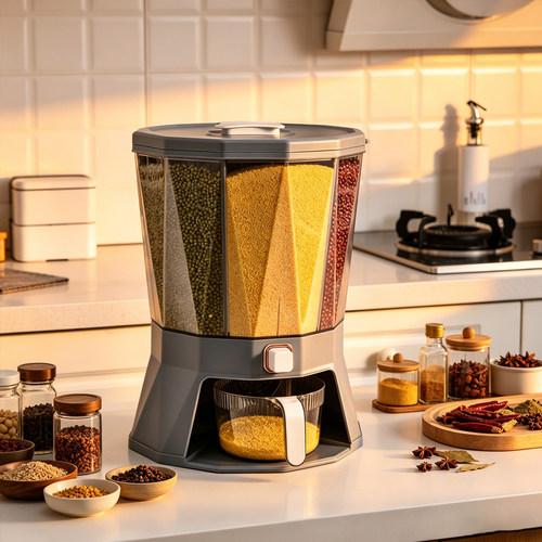 跨境Rice Food storage分类旋转米桶杂粮分格密封罐塑料储米桶