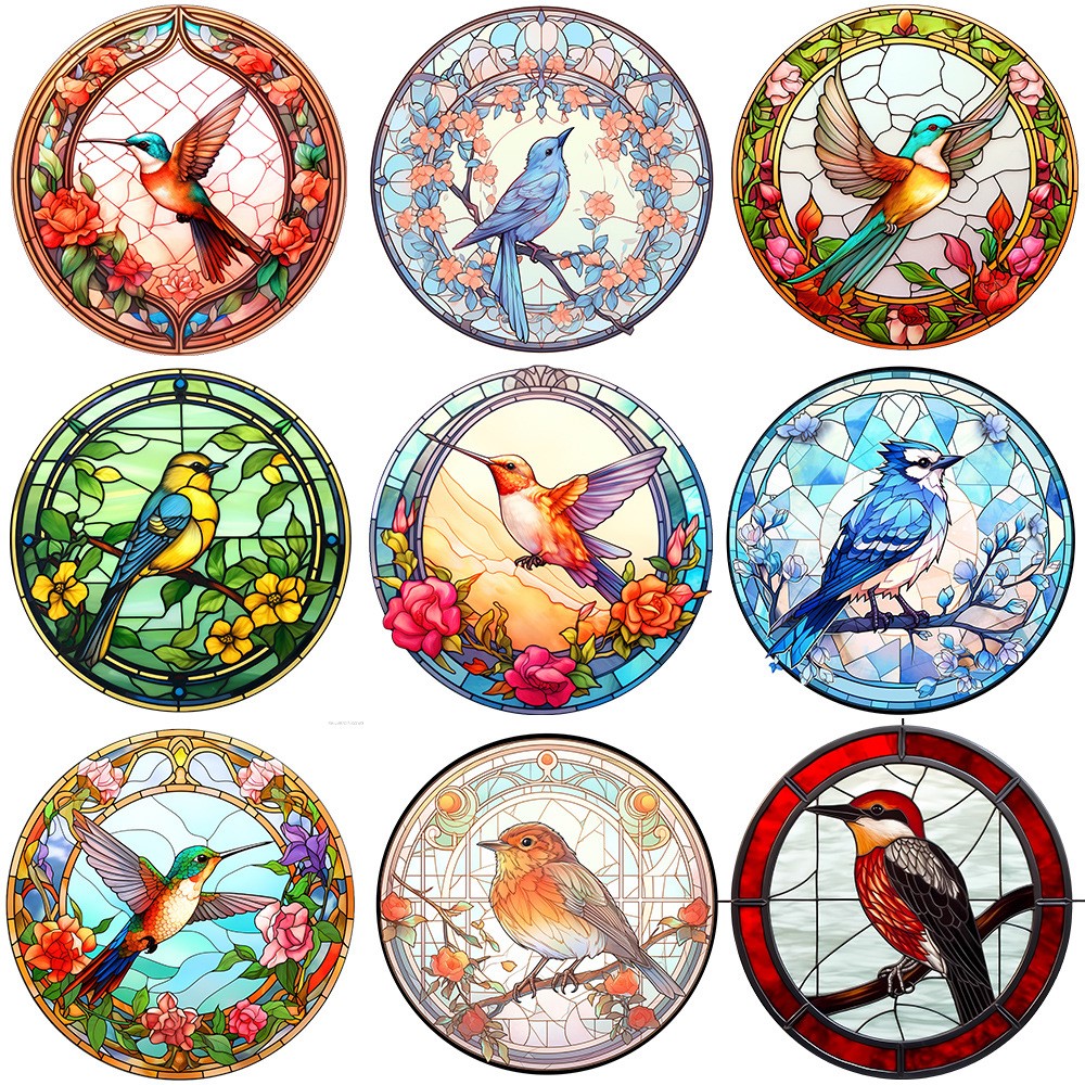 蜂鸟喜鹊3D复古鸟类彩色静电玻璃贴防鸟类撞击窗户静态玻璃贴