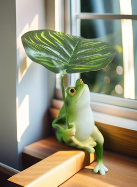 树叶乘凉仿真青蛙摆件鱼