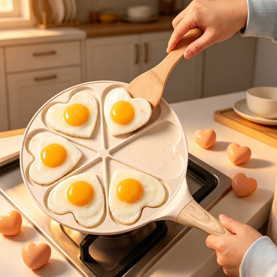 fried egg pan家用爱心煎鸡蛋锅七孔早餐锅华夫饼平底不粘锅煎锅
