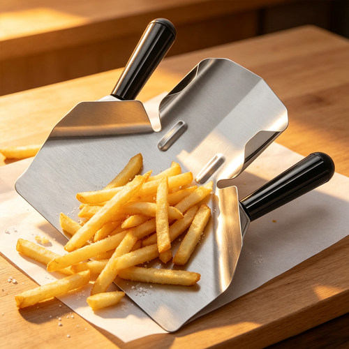 跨境fry shovel不锈钢薯条铲汉堡店专用薯条包装铲单双柄全钢