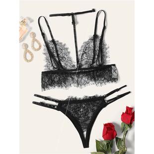 Sexy lingerie sexy women's black three-point lace suit