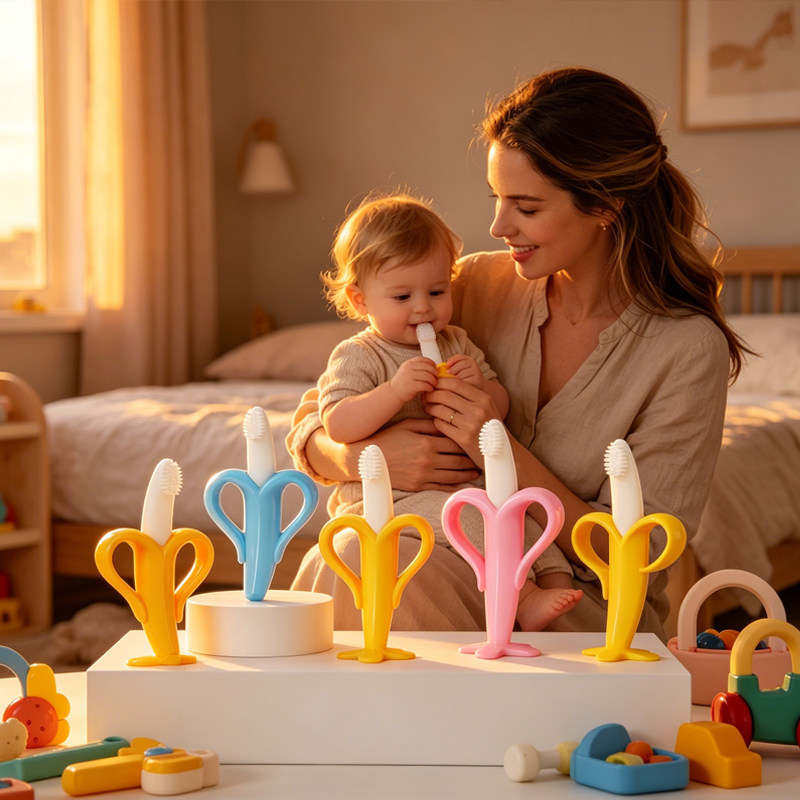 Infant Toothbrush香蕉婴儿硅胶乳牙刷磨牙棒食品级咬咬乐磨牙器