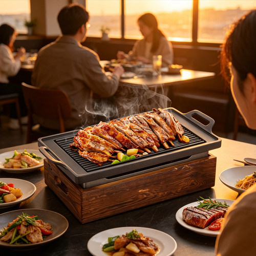 Barbecue stove日式烧烤炉铝合金酒精木架韩式烤盘加热烤鱼烤串