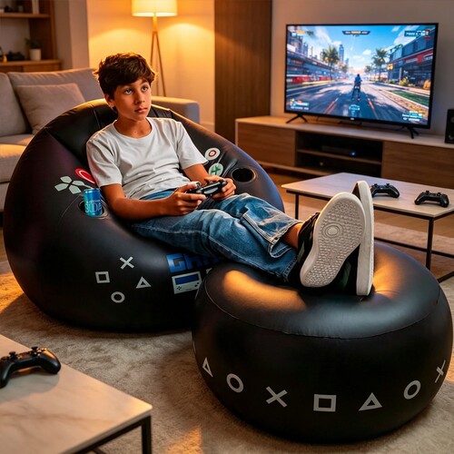 跨境Inflatable sofa带杯架侧袋游戏椅玩家黑色游戏椅充气沙发