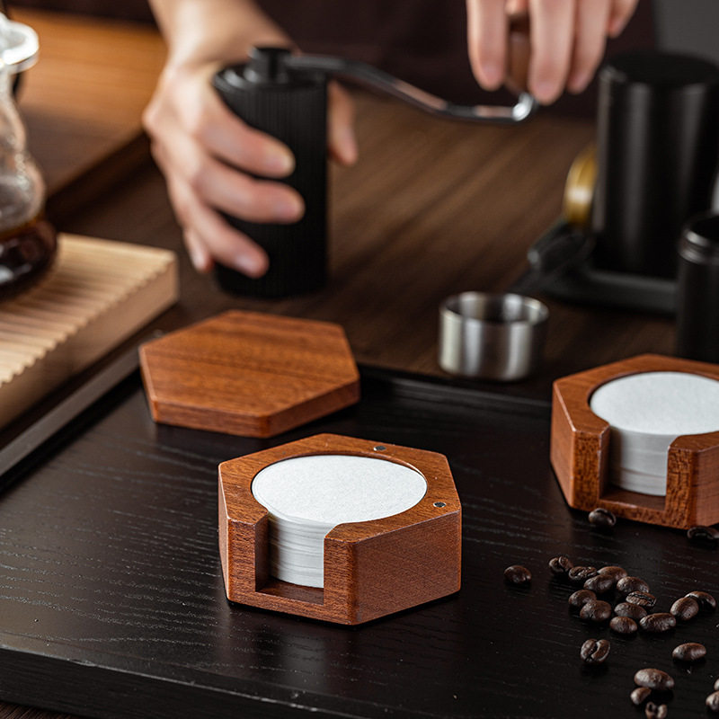 coffee filter paper意式咖啡萃取过滤纸实木收纳底座58/53/51mm
