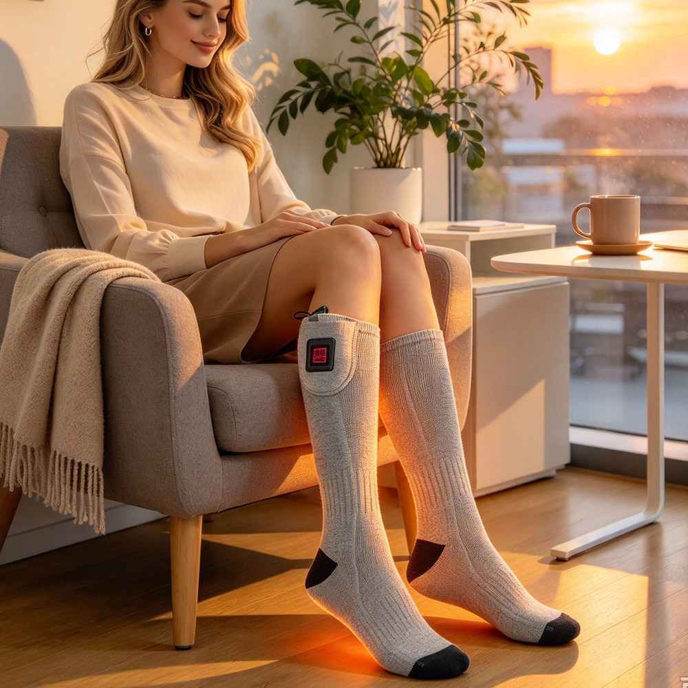 跨境heating socks发热袜子电加热长筒保暖电热袜充电暖脚神器