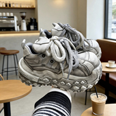 松糕厚底增高休闲运动鞋 复古擦色做旧轮胎底老爹鞋 女2026早春新款