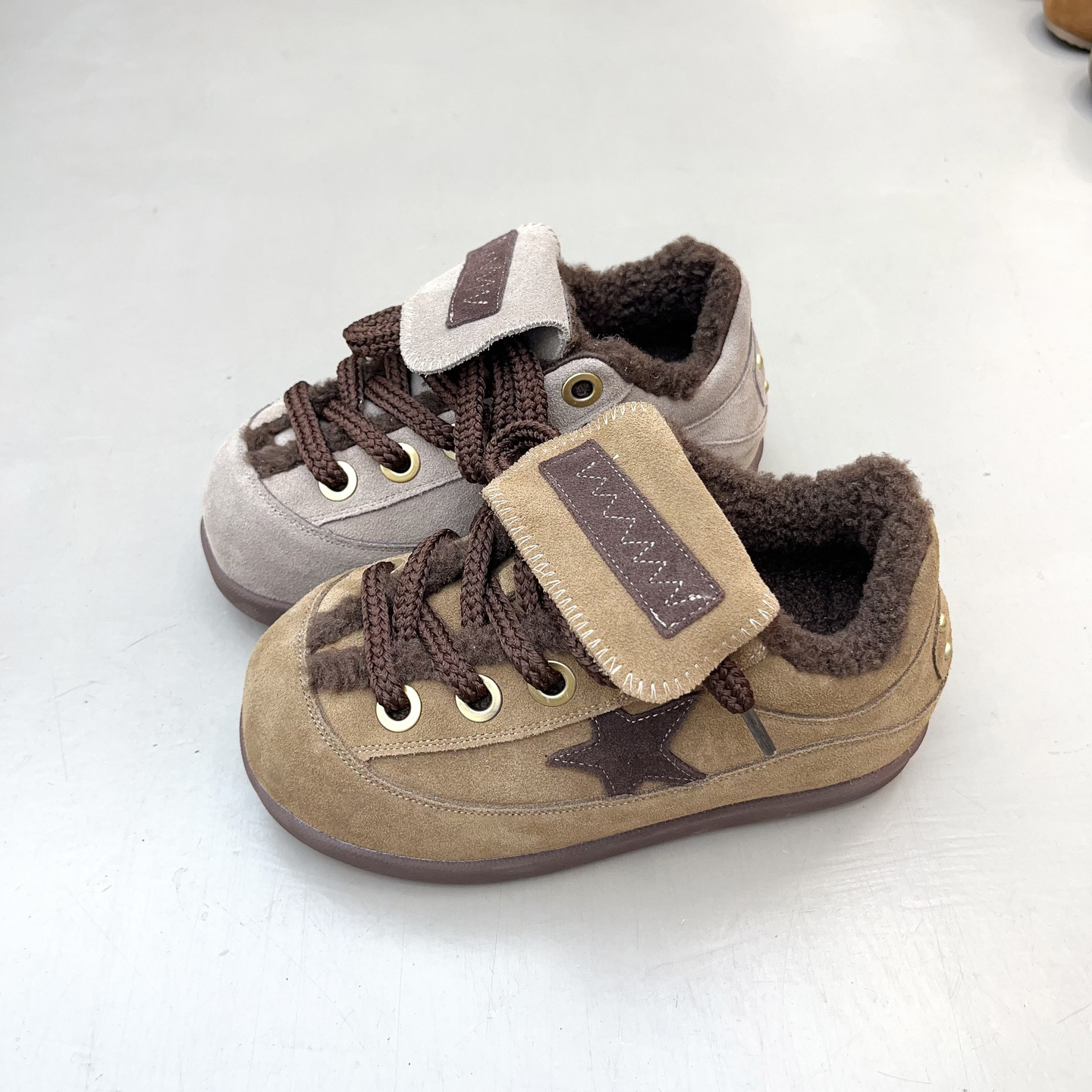 加绒保暖磨砂皮拼色星星棉鞋