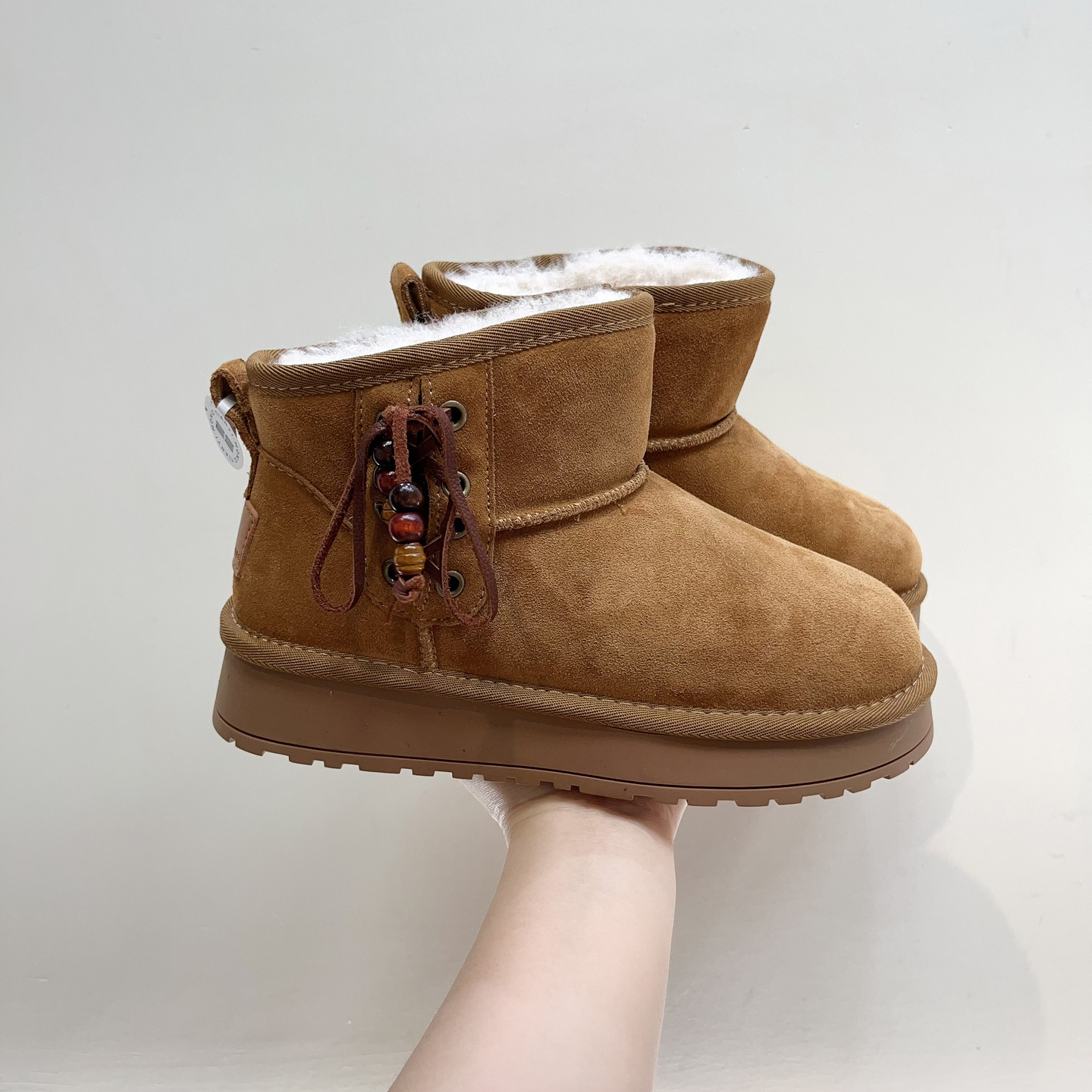 复古风磨砂皮系带厚底雪地靴