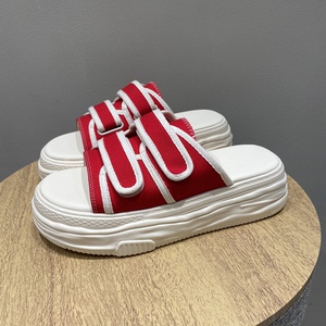 魔术贴松糕厚底凉拖女外穿增高小众2022新款时尚网红露趾帆布拖鞋