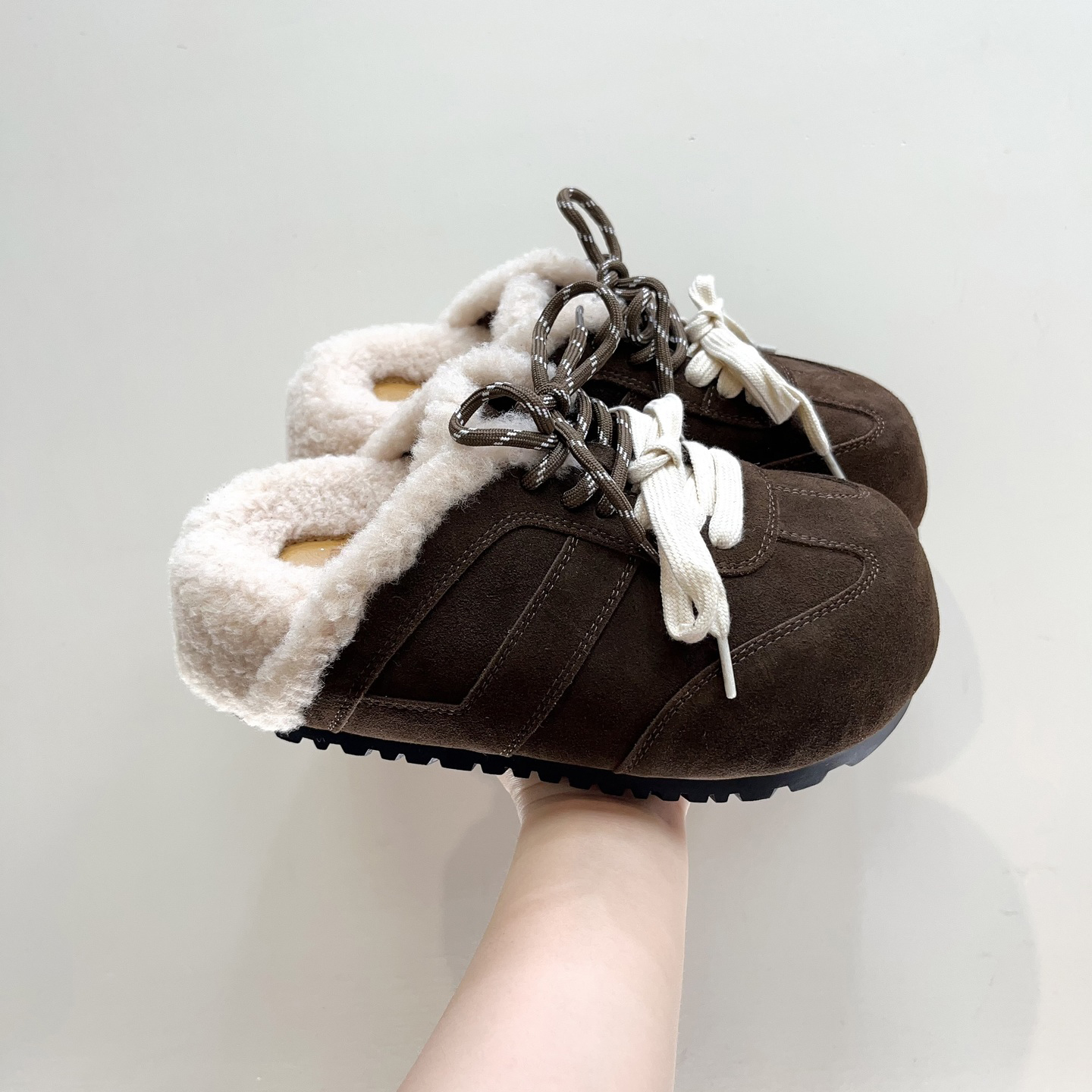 复古风磨砂皮系带厚底增高勃肯拖