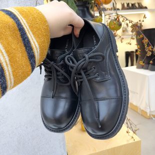 复古英伦风深口单鞋2026早春新款两穿黑色百搭粗跟圆头系带小皮鞋