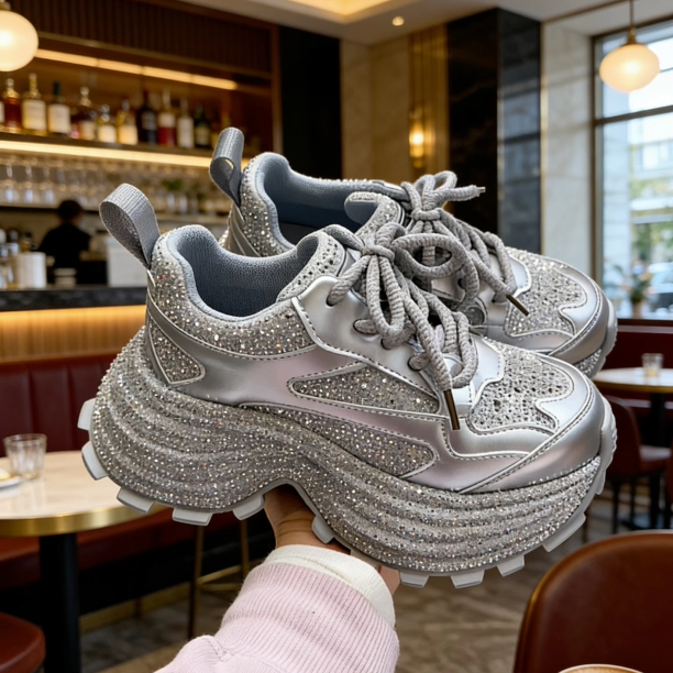 2026早春新款重工满天星水钻老爹鞋女松糕厚底增高透气运动休闲鞋,女鞋,老爹鞋,淘宝优惠券,粉丝福利购,淘宝优惠卷