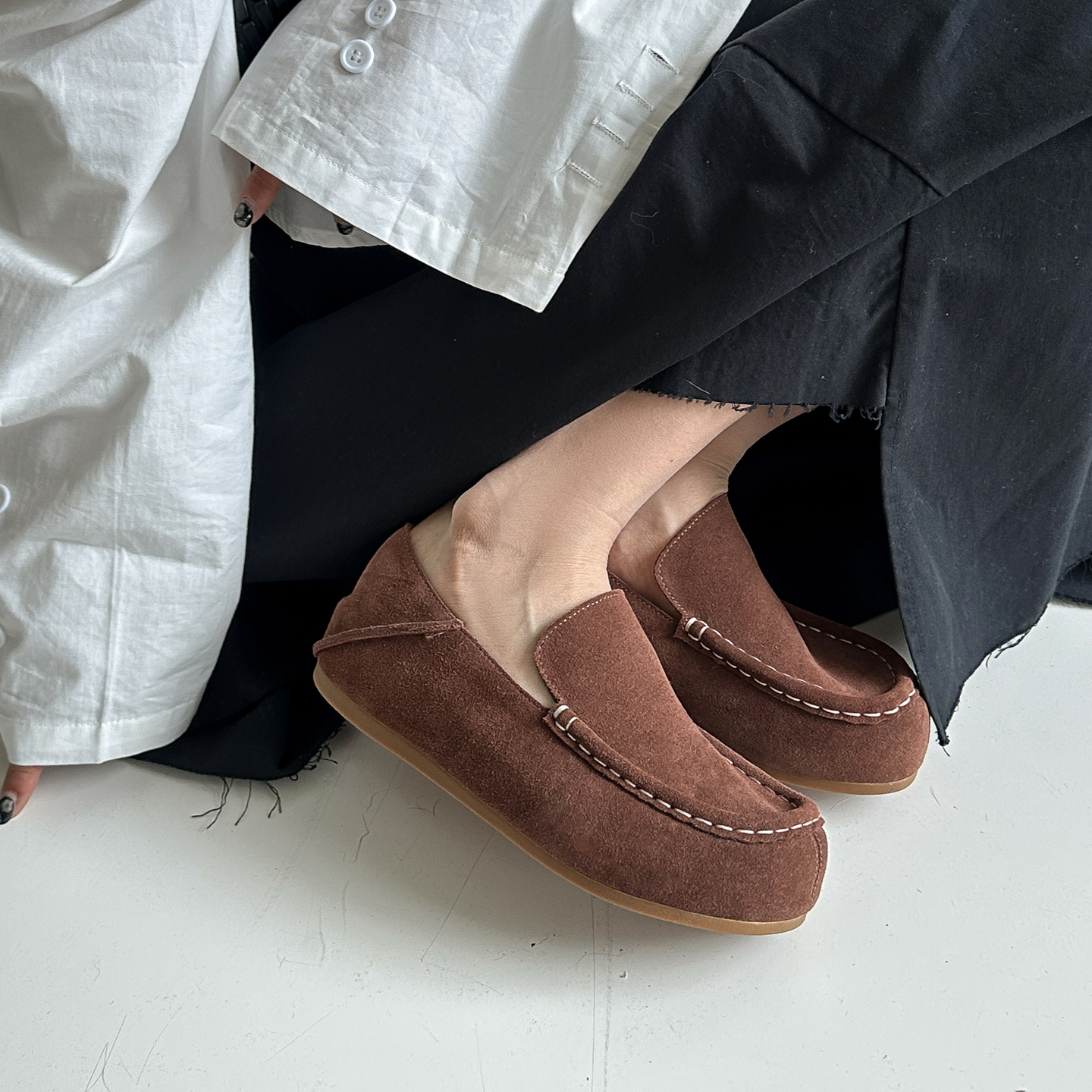 复古磨砂皮乐福鞋内增高豆豆鞋