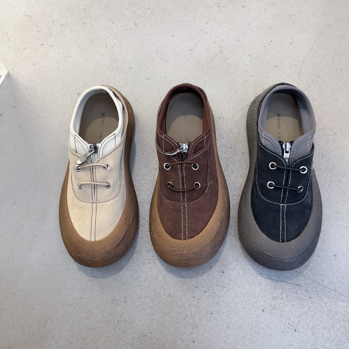 SGIRLTWTW复古风圆头厚底德比鞋