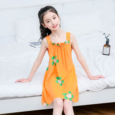 女童睡裙夏季棉绸薄款儿童睡衣