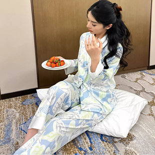 新款 高级感宽松甜美家居服 桑蚕丝国风花朵女士睡衣2025春夏季 长袖
