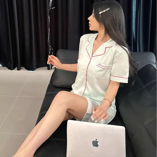 桑蚕丝短袖 夏季 睡衣女夏日纯色小清新清凉刺绣爱心休闲透气家居服