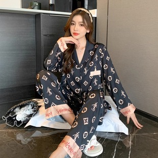 新品 休闲轻奢网红风家居服两件套 黛安靓桑蚕丝睡衣女2024春季 长袖