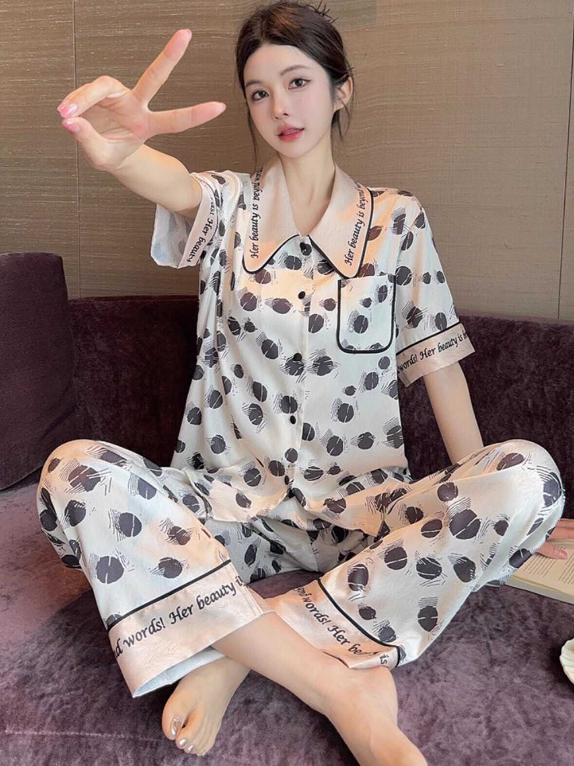 桑蚕丝夏季轻奢字母短袖家居服女