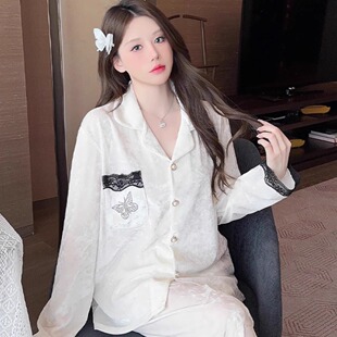韩风高级感金丝绒睡衣女秋冬季 蕾丝花边纯欲家居服两件套 开衫 长袖