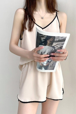 真丝背心短裤睡衣女可爱简约套装