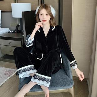 加厚保暖宫廷风珊瑚绒套装 金丝绒女士睡衣秋冬季 春天双面绒家居服