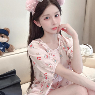2025桑蚕丝睡衣女夏季 真丝休闲家居服 新款 卡通甜美可爱风夏天短袖