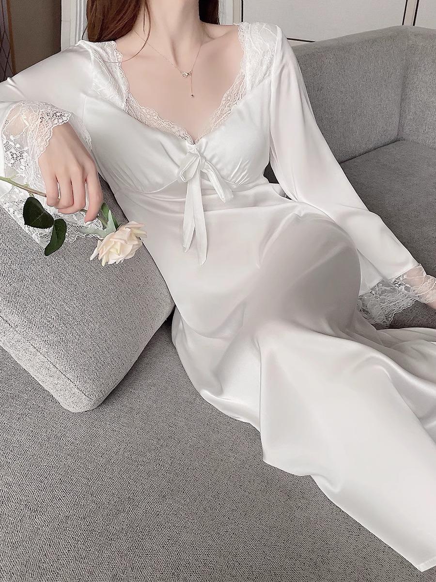 春秋季真丝睡衣性感蕾丝套装
