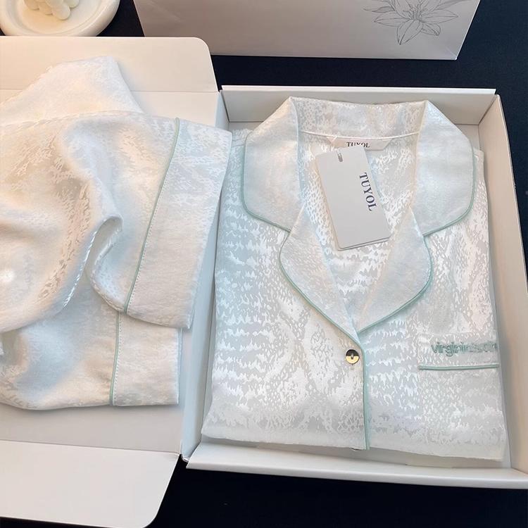 100%桑蚕丝休闲轻奢睡衣女春季高级感提花气质长袖丝绸家居服套装