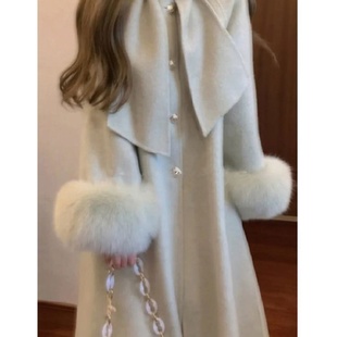 赫本设计感围巾领千金风中长款 法式 毛呢外套女 新款 冬装