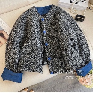 含羊毛小香风羽绒服女冬季2024款高端法式圈圈羊羔毛羽绒内胆外套