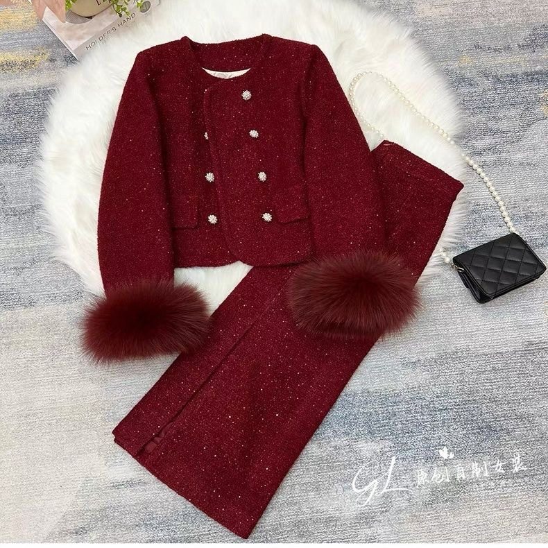轻奢气质狐狸毛小香风羽绒套装女冬季高级感亮片羊毛粗花呢两件套,女装/女士精品,时尚套装,淘宝优惠券,粉丝福利购,淘宝优惠卷
