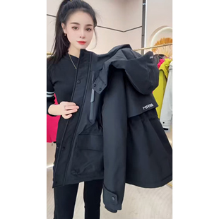 2026工装二棉风衣连帽风衣女中长款收腰显瘦时尚外套白色休闲棉服