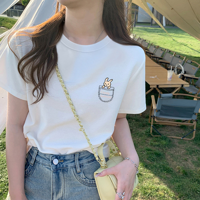 白色短袖t恤女装2025新款爆款夏季休闲韩版宽松百搭洋气纯棉上衣