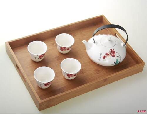快乐饰家 宜龙正品 优质孟宗竹提耳奉茶托茶盘 大号42*28*4.8cm