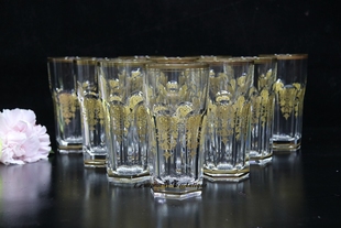 羿宝欧洲古董 西洋古董水晶 法国巴卡拉哈库系列国王描金杯子一套