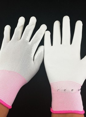 包邮13元/12 双PU508白色PU涂掌手套尼龙挂胶手套劳保工作防静电
