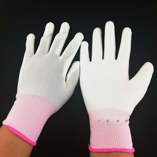 13元 双PU508白色PU涂掌手套尼龙挂胶手套劳保工作防静电 包邮