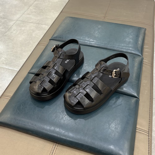 赫谷女鞋2026夏季新款复古牛皮猪笼凉鞋女休闲罗马凉鞋女