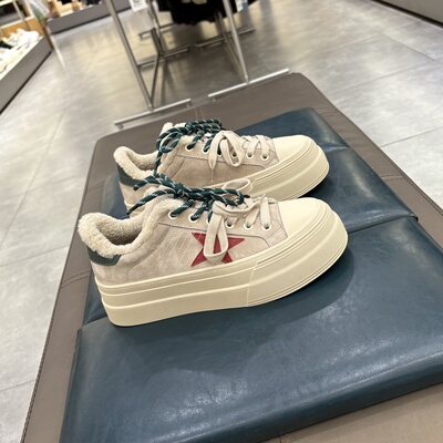 赫谷2025秋冬新款羊京加棉星星板鞋女厚底休闲运动鞋女鞋