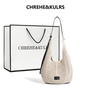 新款 CHREHE&KULRS高級手工草編包女2025夏季 單肩斜挎編織包沙灘包
