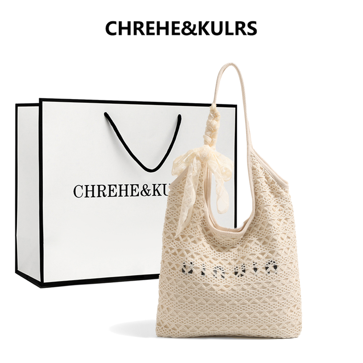 CHREHE&KULRS蕾丝手工编织托特包