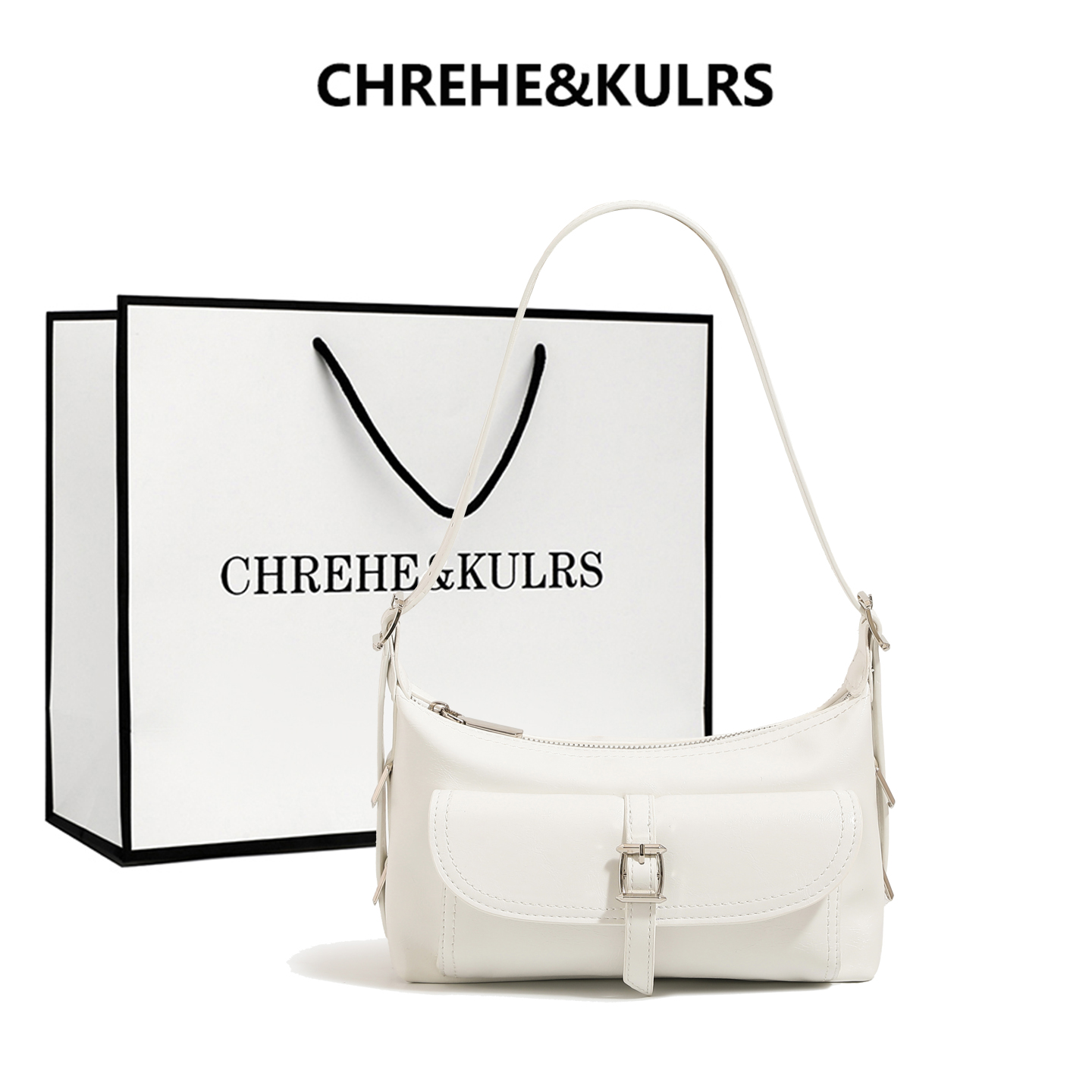 CHREHE&KULRS复古油蜡皮腋下包女