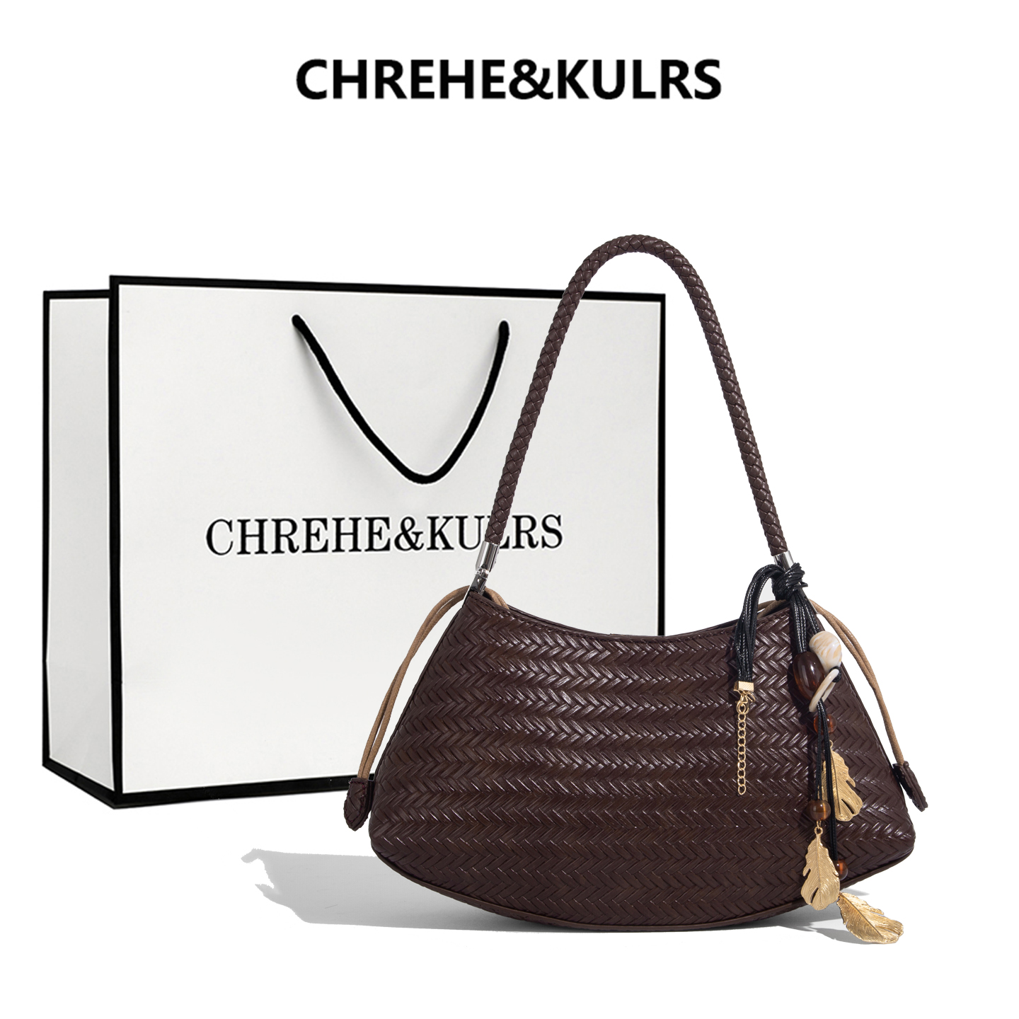 CHREHE&KULRS真皮编织腋下托特包