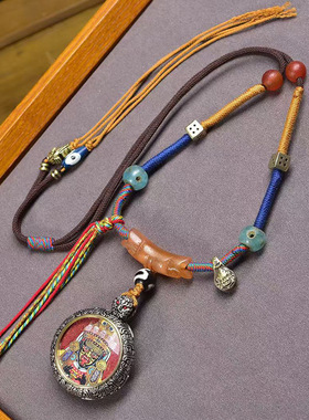 手工编织手搓绳项链随身小唐卡扎基拉姆吊坠绿度母挂坠佛牌毛衣链