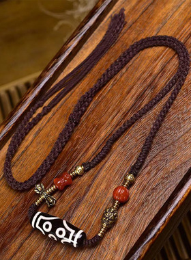 纯手工编制绳项链可调节藏式文玩玛瑙二十一眼天珠吊坠七眼锁骨链