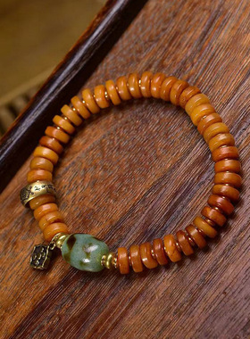 藏传回流骨隔片手串单圈藏式文玩老铜卡子跑圈玛瑙天珠配饰手链